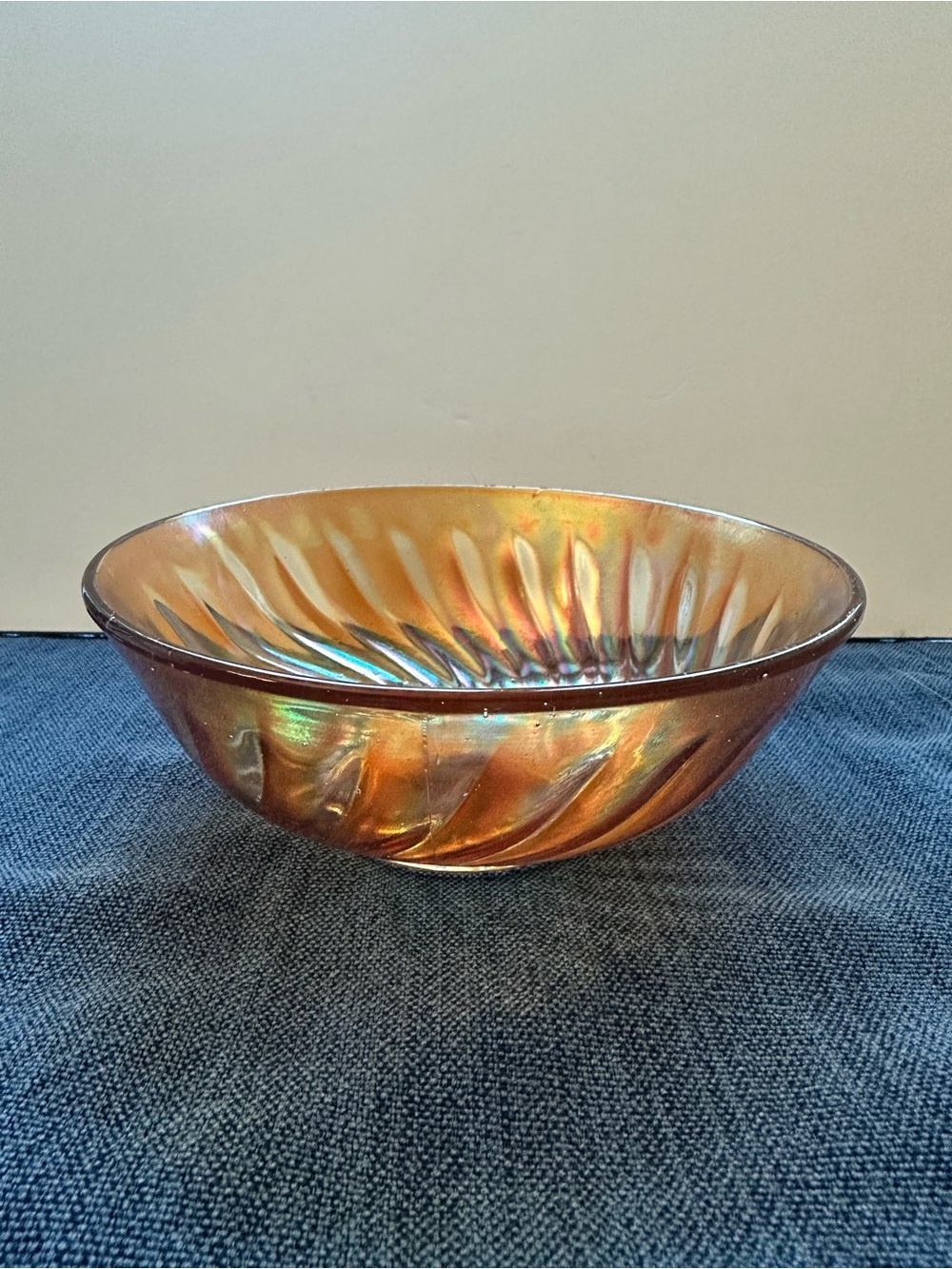 Vintage Marigold Carnival Glass Bowl-Iridescent Finish with Swirl Pattern 7.25